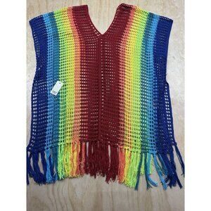 Rainbow Swim Coverup Knitted One Size Fringe New Pride Beach Resort Crochet Boho